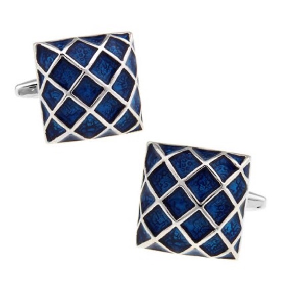 Other - Silver and Blue Glass Crosshatch Moroccan Mosaic Cufflinks